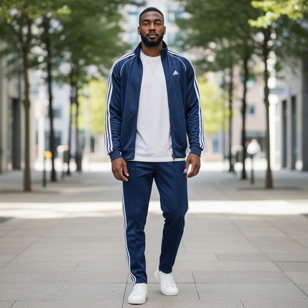 Adidas Track Jacket Mens M Navy Blue White 3-Stripe Full Zip Athletic 212164
